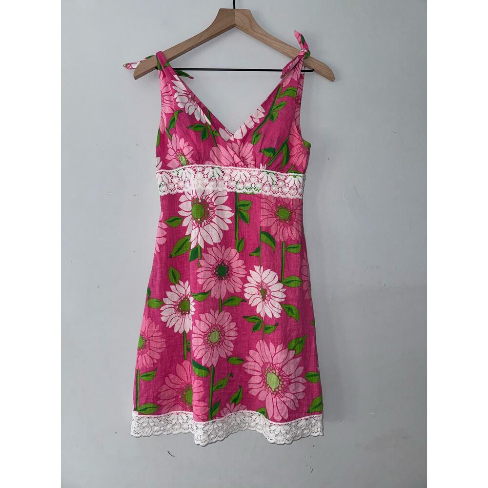Lilly Pulitzer hibiscus pink cabana dress linen blend size 0